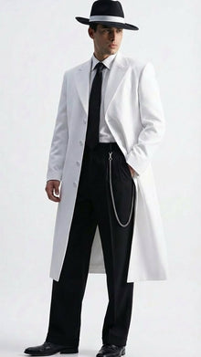Men’s White Long Zoot Style Suit  | Vintage Gangster Mafia Formal Coat with Black Pants