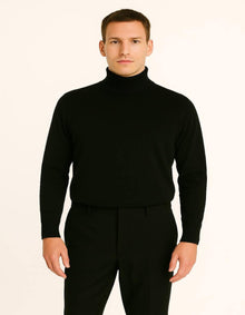 Men's Black Turtleneck Sweater – Classic Slim Fit Knit Pullover for Winter Layering
