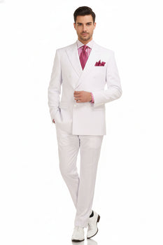 Men’s White Double-Breasted 3-Piece Suit Set – Premium Tailored Fit Formal Wedding and Evening Suit