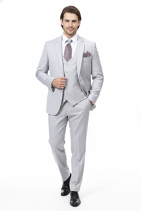 Men’s Very Light Gray Three-Piece  Wedding Suit 2 Buttons Modern or Slim Fit  Ash Bone Color Steel Grey