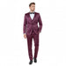 Mens Sateen Shiny Burgundy Slim Fit Tuxedo – Satin Shawl Lapel 3-Piece Suit
