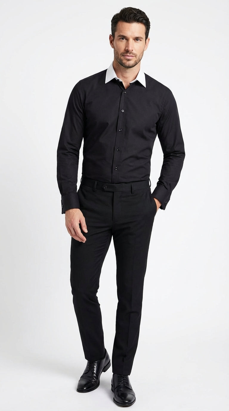 Men’s Black Dress Shirt with White Contrast Collar