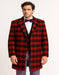 Tartan New Year Christmas Holiday Men’s Red and Black Plaid Wool Overcoat – Tartan Texture Fabric Christmas Carcoat
