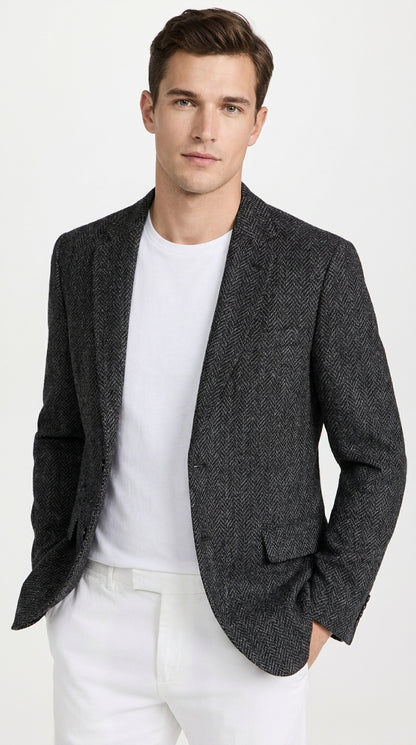 Men’s Navy Blue Velvet Tuxedo Jacket – Two Button Peak Lapel Wedding & Prom Dinner Blazer