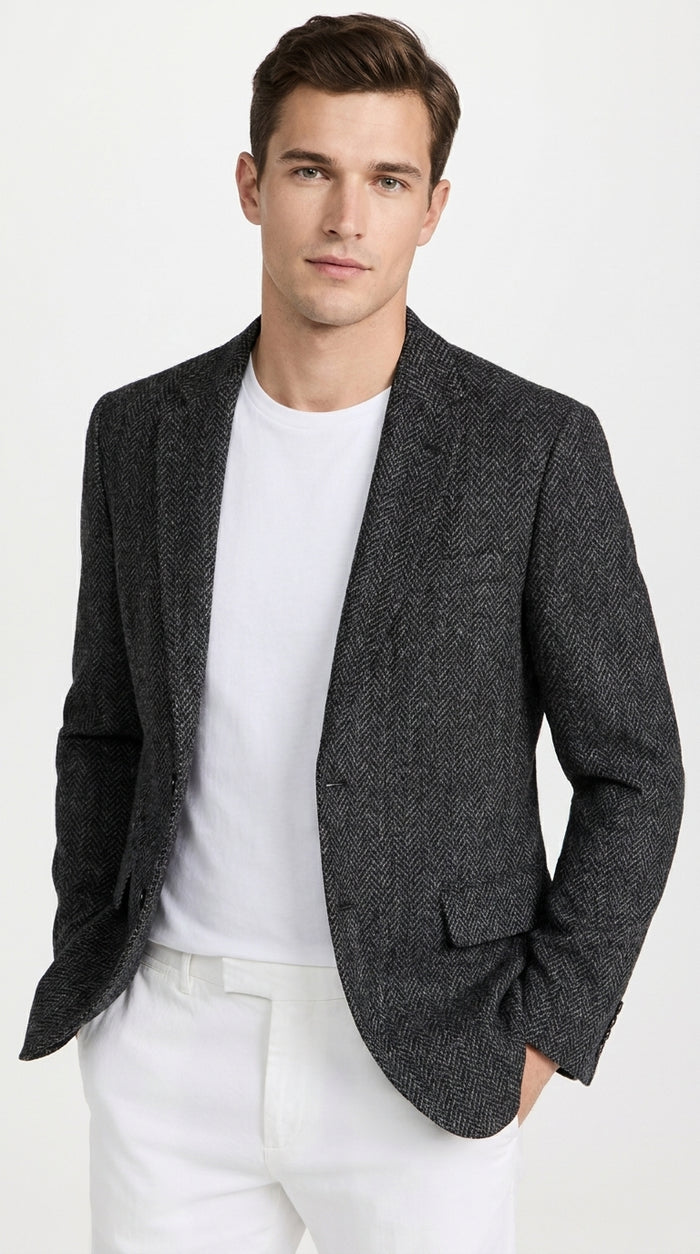 Men’s Navy Blue Velvet Tuxedo Jacket – Two Button Peak Lapel Wedding & Prom Dinner Blazer