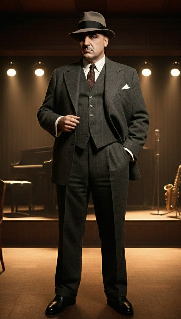Al Capone Men’s Charcoal Gray Stripe 3-Piece Gangster Style Suit – 1920s Jazz Club Inspired Formal Suit Outfit - Image 9