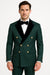 Men's Green Double-Breasted Wedding Tuxedo with Black Velvet Lapel and Gold Buttons
