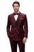 Men’s Burgundy Floral Jacquard Tuxedo Dinner Jacket – Paisley Velvet Lapel Formal Wear for Wedding and Prom