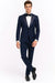 Men’s Navy Blue  Tuxedo with Satin Peak Lapel With Matching Color Lapel Sateen – Formal 2 Piece Suit