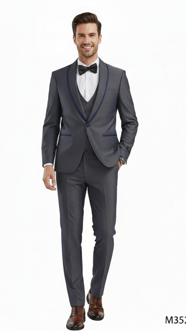 Mensusa Men’s Charcoal Gray with blue Trim Slim Fit 3-Piece Suit – Modern Wedd ...