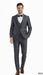Men’s Charcoal Gray with blue Trim Slim Fit 3-Piece Suit – Modern Wedding and Business Formal Tuxedo Set