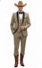Men’s Western Cowboy Suit – 3-Piece Tan Tuxedo with Black Lapel, Vest, and Pants Beige  Color