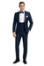 Men’s Navy Blue Tuxedo with Satin Peak Lapel with navy sateen  – 3 Piece Formal Suit with Vest and Bow Tie