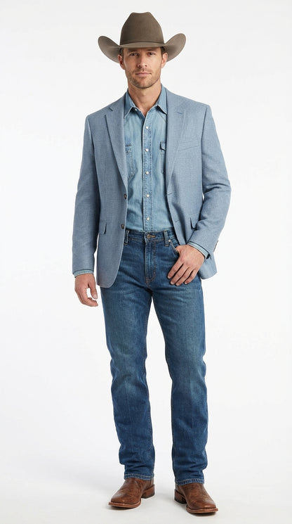 Mens Rugby Teal Baby Sky Western Blazer – Cowboy Style Casual Sport Coat for Men Classic Western Jacket in Light Blue Color