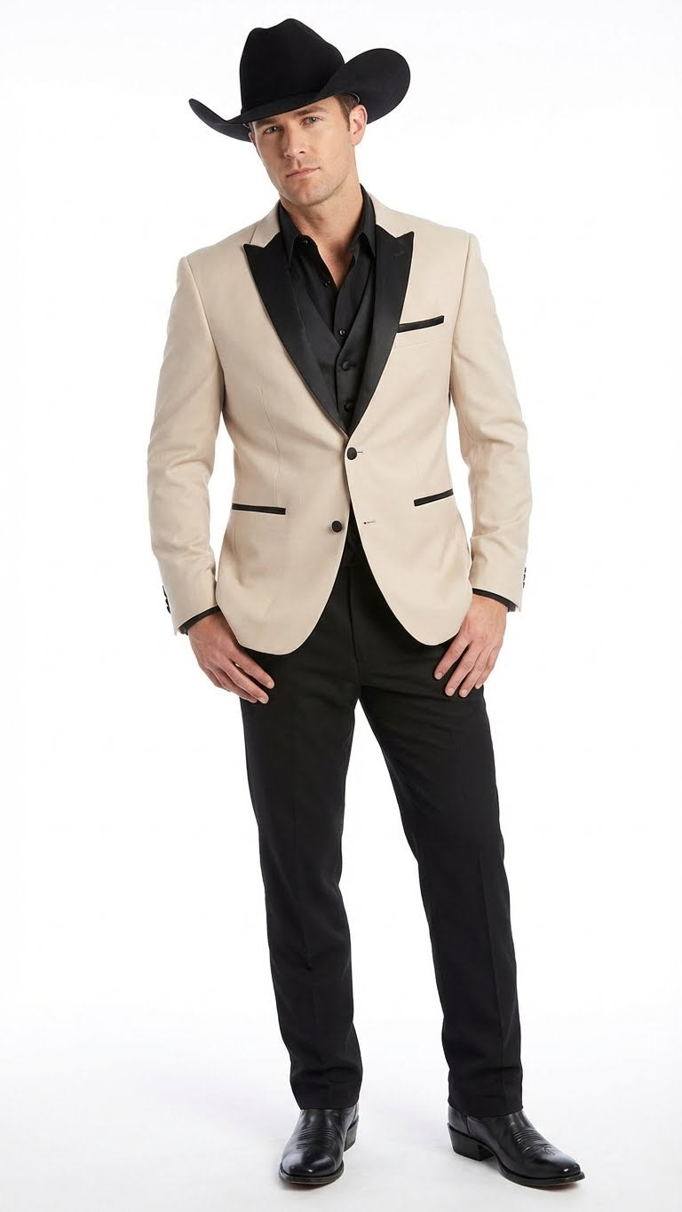 david's bridal black dress Men's Light Tan and Black Lapel Western Tuxedo Suit Set Wedding Party —  MensUSA