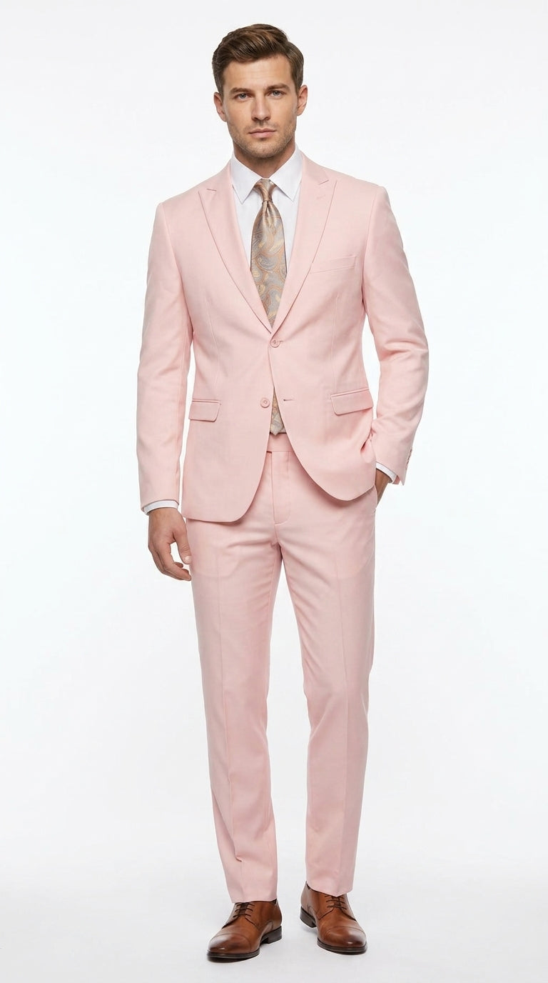 Men’s Light Pink 2 Piece Suit, Formal Dress Suit for Weddings, Prom, Parties, Summer Events Slim Fitted By Vitali