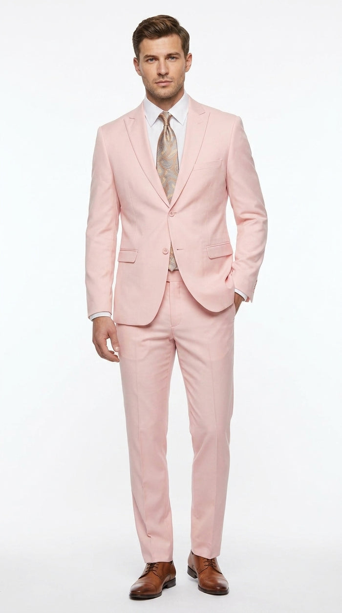 Men’s Light Pink 2 Piece Suit, Formal Dress Suit for Weddings, Prom, Parties, Summer Events Slim Fitted By Vitali