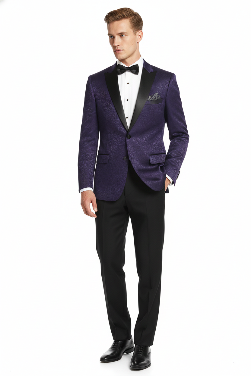 Mensusa Men’s Purple Paisley Tuxedo Jacket – Ultra Slim Fit Dinner Blazer with ...