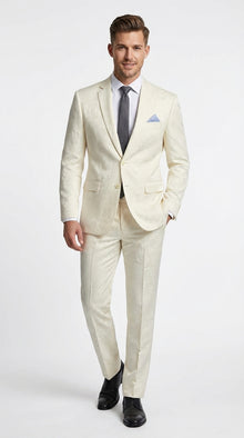 Men’s Ivory Paisley Shiny Suit – Flroal Formal Wedding and Prom Suit for Party, in Cream Off White
