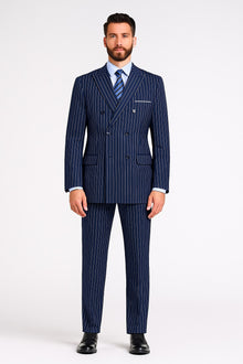 Mens Royal Blue Pinstripe Double-Breasted Suit – 6-Button Classic Vintage Gangster Style in Indigo Cobalt Blue  Pinstripe Color