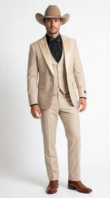 Men’s Tan Cowboy Suit – Western Formal Two Piece Suit for Wedding,  Champaign Sand Color