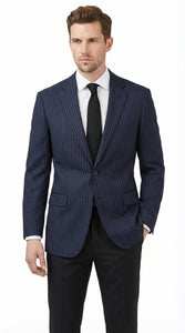 Men’s Navy Blue Pinstripe Blazer – Classic Tailored Formal Jacket for Business, Office and Professional Wear