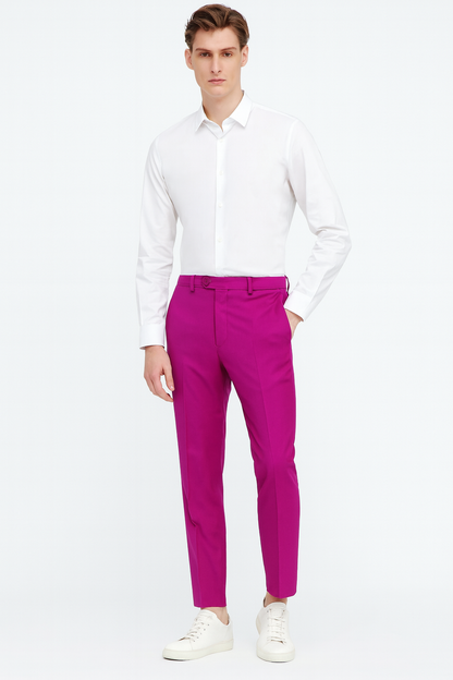 Men’s Fuchsia Dress Pants – Slim Fit Stylish Formal Trousers for Parties in Hot Pink Color Hot Pink / 30