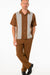 Men’s Cognac Tan Two-Piece Outfit – Short Sleeve Button-Up Shirt and Pants Set
