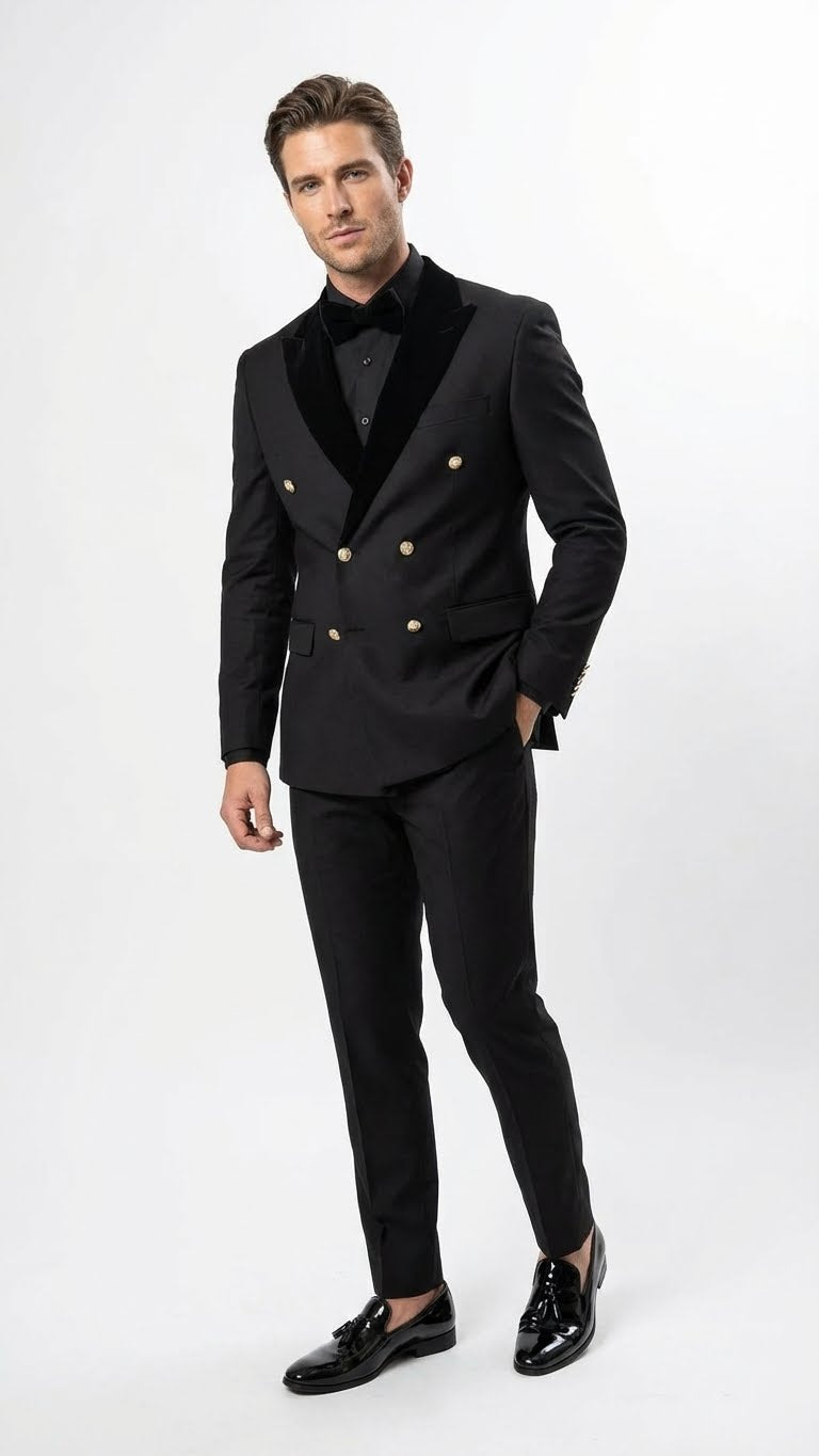 slim fit dress slacks Mens Black and Gold Dinner Jacket - Mens Evening jackets - Tuxedo Dinner  Jacket main image 0