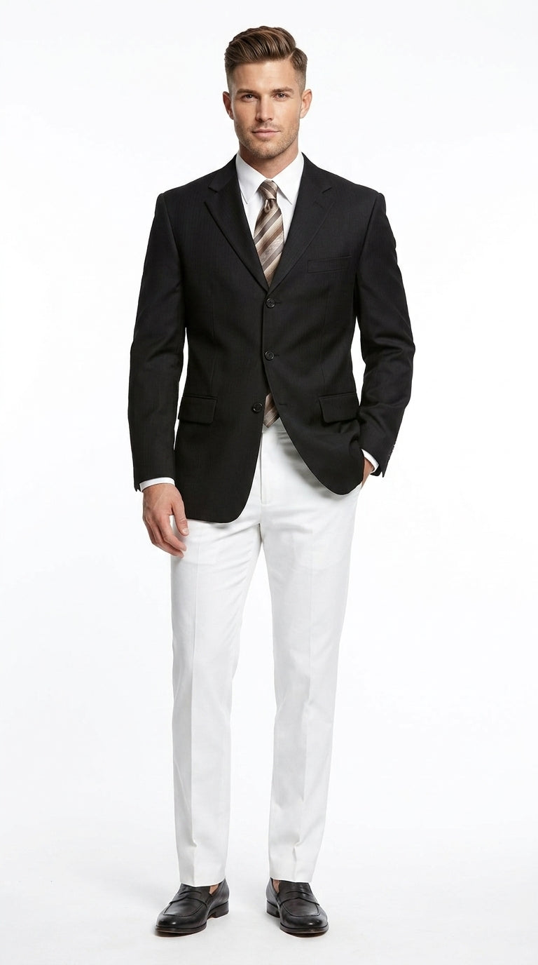 Men’s Black Three Button Blazer – Classic Formal Suit Jacket for Business, Office, Sport Coat