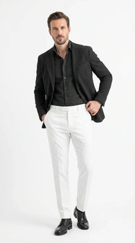 Men’s Black Seersucker Blazer – Textured Two-Button Notch Lapel Formal & Summer Sport Jacket in Black Tone-on-Tone Cotton Fabric