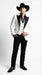 Men’s White Cowboy Tuxedo with Black Satin Lapel – Western Formal Suit with Matching Vest