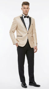 Men’s Gold Blazer with Black Lapel – Elegant Gold Formal Blazer Jacket for Wedding, Prom, Tuxedo in champagne Color