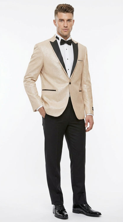 Men’s Gold Blazer with Black Lapel – Elegant Gold Formal Blazer Jacket for Wedding, Prom, Tuxedo in champagne Color