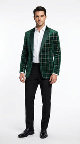 Men’s Green and Gold Plaid Christmas Holiday Blazer – Classic Check Party Jacket for New Year, Wedding and Festive New Year event