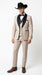 Men’s Beige Pinstripe Western 3 Piece Tuxedo Suit with Black Shawl Lapel, Formal Cowboy Wedding Prom Suit in Tan Khaki Color
