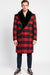 Mens Red and Black Plaid Wool Overcoat with Black Faux Fur Shawl Collar – Double-Breasted Winter Coat - Tartan Designs