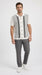 Mens White and Charcoal Gray Stripe Walking Suit Plus Matching Pants – Short Sleeve Button Shirt and Pants Casual Summer Outfit for Travel, Vacation and Everyday Wear
