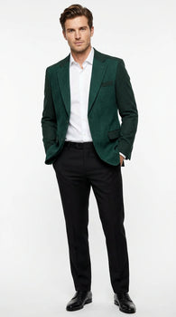 Zacchi Brand Men’s Dark Green Textured Blazer – Classic Single Button Sport Coat with Notch Lapel Formal Jacket