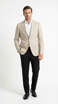 Zacchi Men’s Beige Hopsack Blazer – Classic Two Button Sport Coat with Peak Lapel Formal Jacket