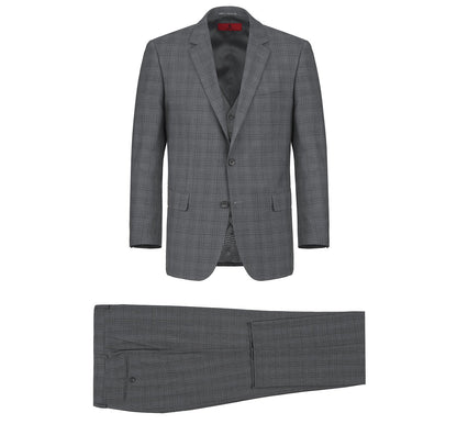 Designer Suit 278-1 Men's 3-Piece Classic Fit Single Breasted Windowpane Suit