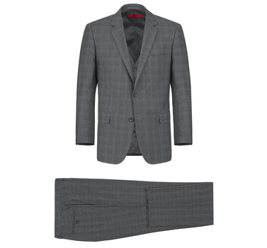 Designer Suit 278-1 Men's 3-Piece Classic Fit Single Breasted Windowpane Suit