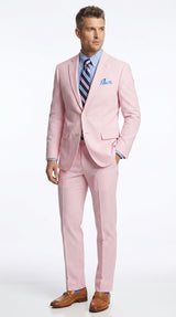 Men’s Pink Seersucker 2 Piece Suit, Lightweight Summer Dress Suit for Weddings, Prom, Parties, and Special Occasions Modern Fit