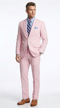 Men’s Pink Seersucker 2 Piece Suit, Lightweight Summer Dress Suit for Weddings, Prom, Parties, and Special Occasions