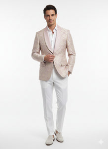 Men’s Lavender and Gold Tuxedo Embroidered Lilac Mauve Blazer – Designer Floral Pattern Wedding & Party Jacket