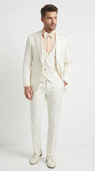 Vinci Men’s Ivory Three Piece Suit – Ivory 3PC Formal Wedding Suit for Groom, Prom and Black Tie Events