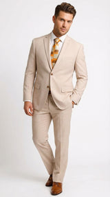 Vitali Men’s Natural Beige Pinstripe Suit – Summer Tan Pinstripe  Weddings and Business Wear Modern Fit
