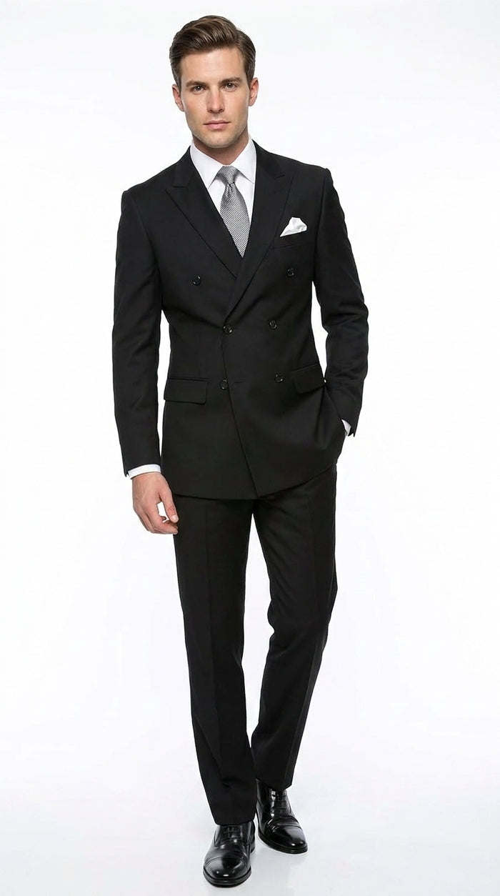 Statement Confidence Men'S Black Double Breasted Wool Italian Design Suit