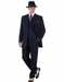 Men’s 1920s Navy Blue Zoot Suit with Fedora Hat and Wingtip Shoes – Classic Gangster 3-Piece Long  - Classic Fit Pleated Pants