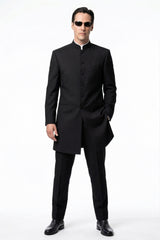 Men’s Black Coat Matrix Keanu Reeves Inspired Long Coat – Classic Mandarin Collar Formal Overcoat, Stylish Winter Trench Coat, Neo Style Jacket